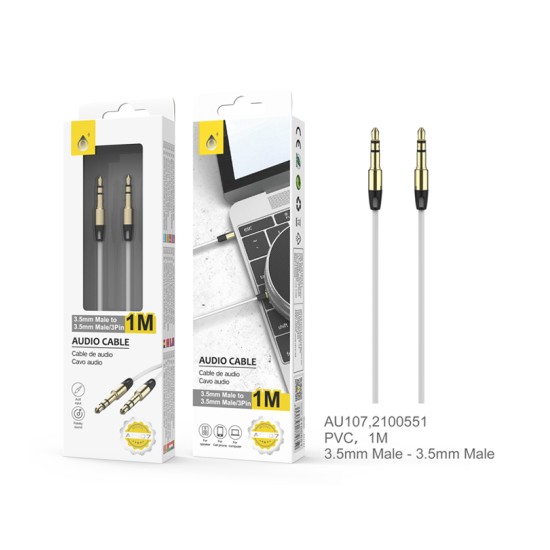 AUX JACK CABO ONEPLUS AU107 BL 3,5MM M/M 1M BRANCO AUX JACK CABO ONEPLUS AU107 BL 3,5MM M/M 1M BRANCO